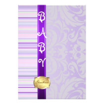 Purple Fanciful Pinstripe Baby Shower Invitation