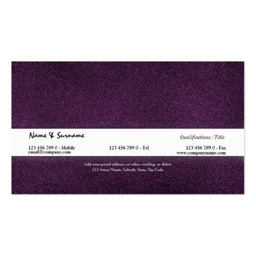 Purple fashion stylist suede business card template (back side)