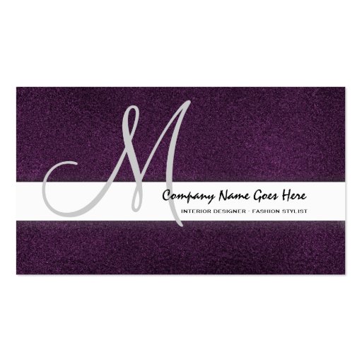 Purple fashion stylist suede business card template (front side)