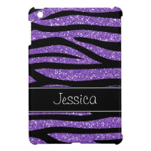 Purple Faux Glitter Zebra Personalized iPad Mini Cover