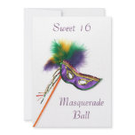 Purple Feather Mask Sweet 16 Masquerade Party Custom Invitations
