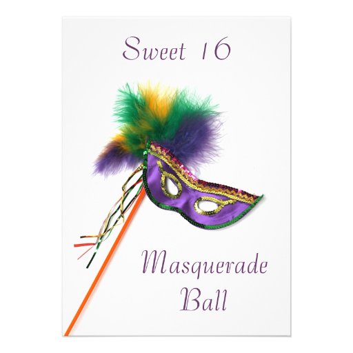 Purple Feather Mask Sweet 16 Masquerade Party Custom Invitations