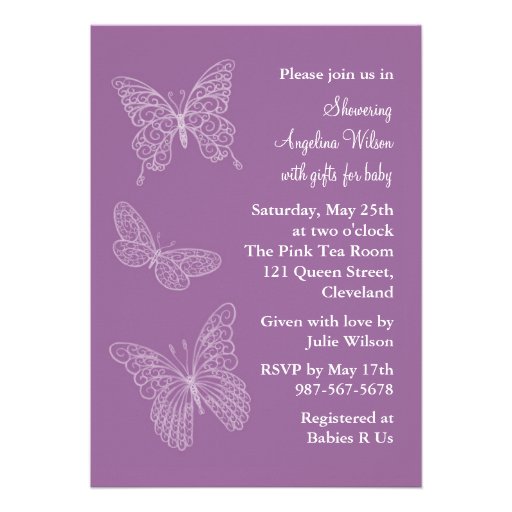 Purple Filigree Butterflies Custom Invites
