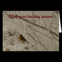 Purple Finch on Snowy Branches Holiday Card cards
