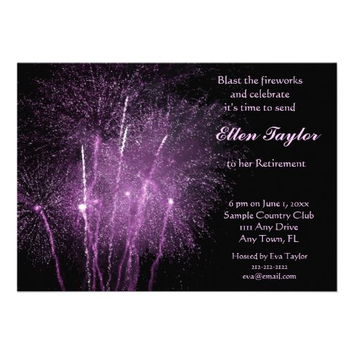 Purple Fireworks Retirement Party Invitation