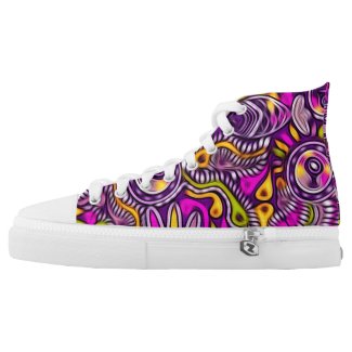 Purple Fish Tribal Pattern High Tops Printed Shoes