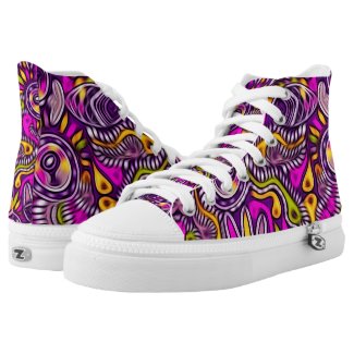Purple Fish Tribal Pattern High Tops Printed Shoes