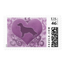 Purple Flat Coated Retriever Valentine Stamp