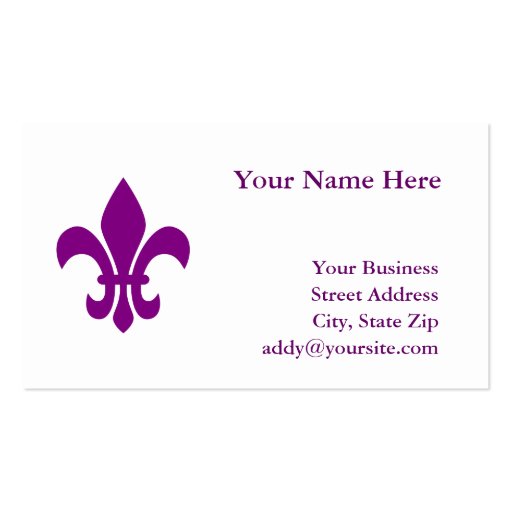 Purple Fleur de Lis Business Card Template (front side)