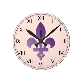 Purple Fleur de Lys on Coral Clock