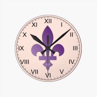 Purple Fleur de Lys on Coral Clock