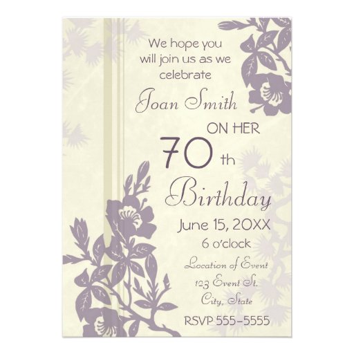Purple Floral 70th Birthday Party Invitation Cards
