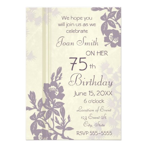 Purple Floral 75th Birthday Party Invitation Cards