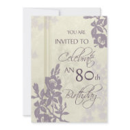 Purple Floral 80th Birthday Party Invitation Cards invitation