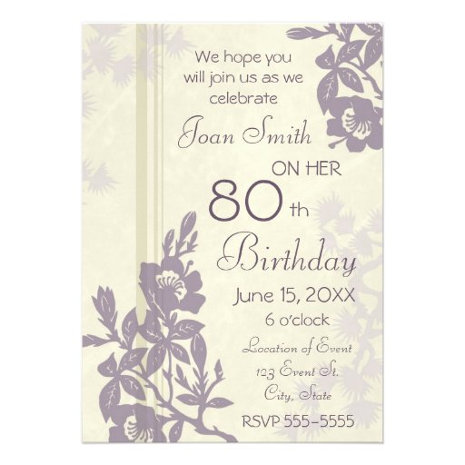 Purple Floral 80th Birthday Party Invitation Cards