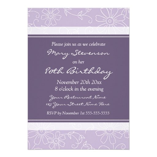 Purple Floral 80th Birthday Party Invitations
