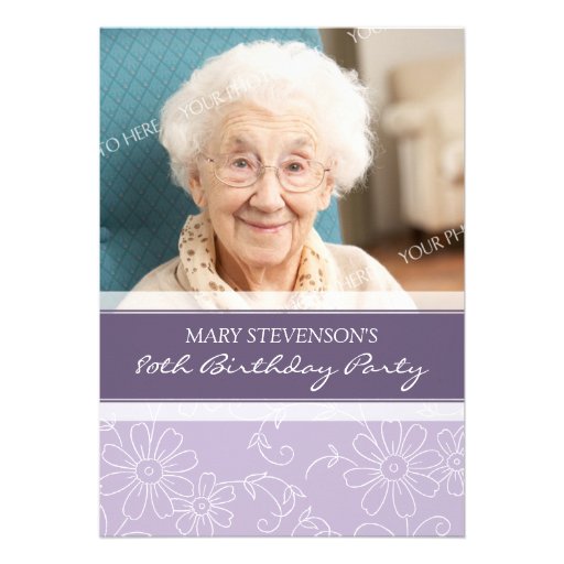 Purple Floral 80th Birthday Party Invitations (front side)