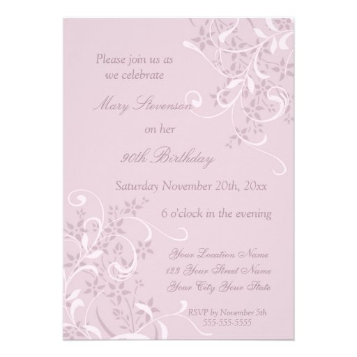 Purple Floral 90th Birthday Party Invitations