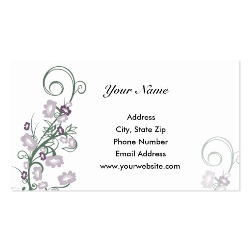 Purple Floral Business Cards (front side)