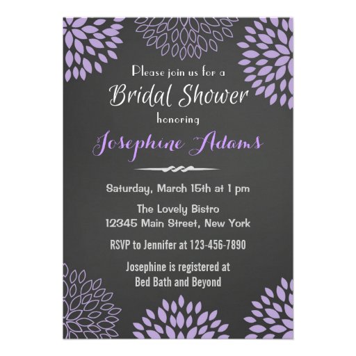 Purple Floral Chalkboard Bridal Shower Invitation