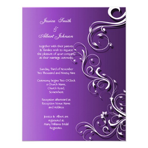 Purple Floral Cute Swirls Wedding Invitation