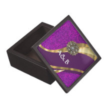 Purple floral damask  gold swirl premium jewelry boxes