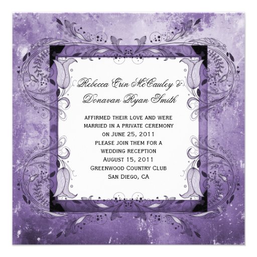 Purple Floral Grunge Post Wedding Celebration Announcement