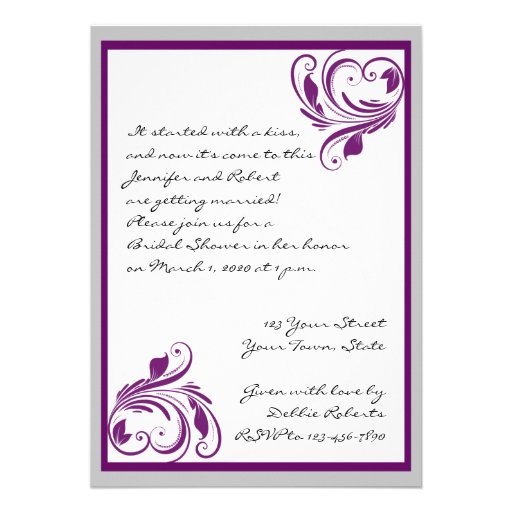 Purple Floral Heart Scroll Bridal Shower Invite