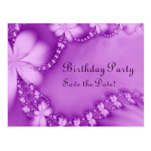 Purple Floral Jewel, Birthday Party Post Card