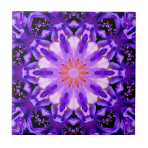 Purple Floral Kaleidoscope Mandala Ceramic Tiles