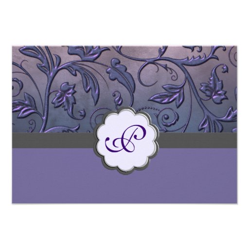 Purple Floral Monogram Response Card Announcements