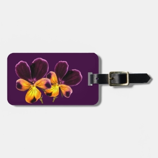 Purple Floral Pansy Flowers Luggage Tag