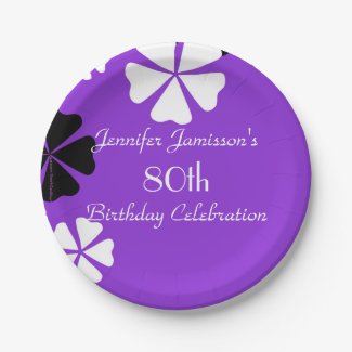 Purple Floral Paper Plates, 80th Birthday Party