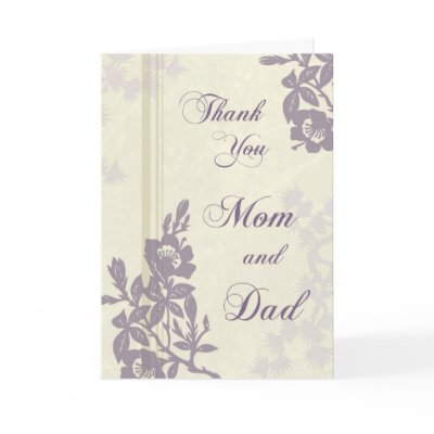 Purple Floral Parents  Wedding Day Thank You Card