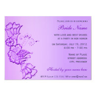 Purple floral pattern bridal shower invitation. personalized announcement