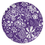 Purple Floral pattern Doodle Dinner Plate