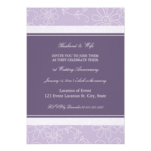 Purple Floral Photo 1st Anniversary Invitation