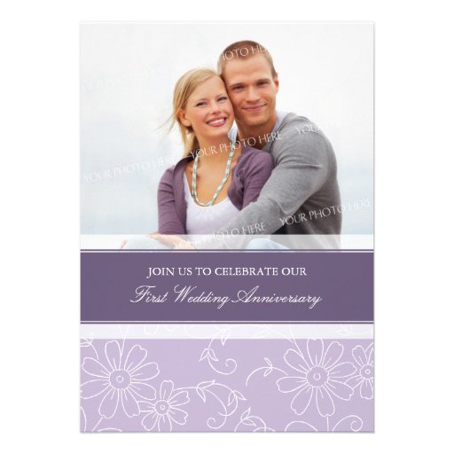 Purple Floral Photo 1st Anniversary Invitation