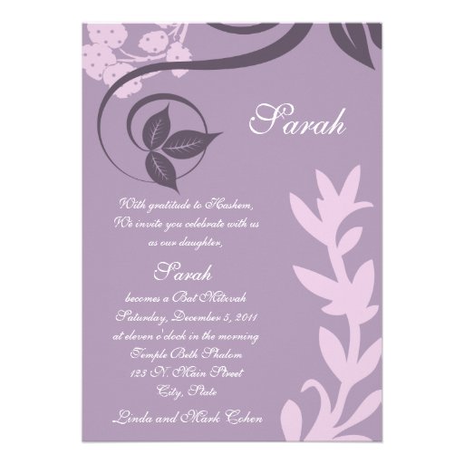 purple floral polka dot custom announcements (front side)