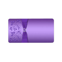 Purple Floral Print at Home Address Label