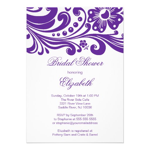 Purple Floral Swirl Bridal Shower Invitation