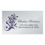 Purple Floral Swirls on Silver Business Card Templates