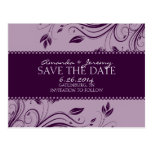 Purple Floral Swirls Save The Date Post Card