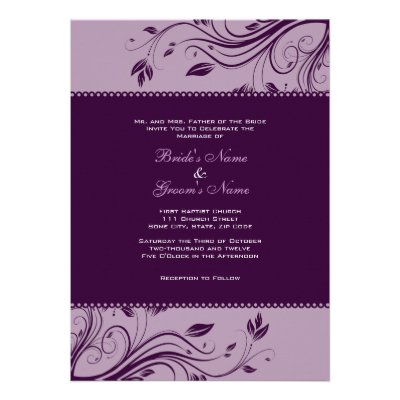 Purple Floral Swirls Wedding Invitation