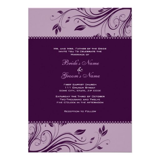 Purple Floral Swirls Wedding Invitation