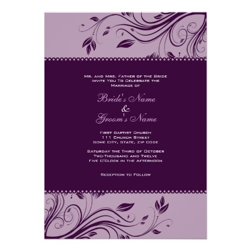 Purple Floral Swirls Wedding Invitation