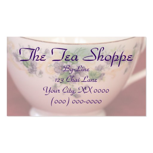 Purple Floral Teacup Personalized Business Card Template (back side)