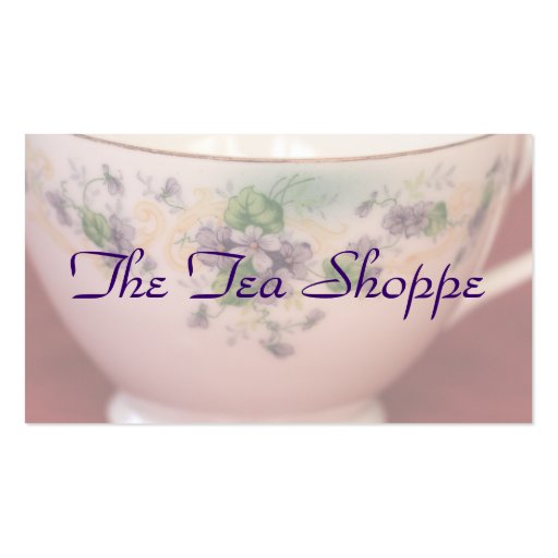 Purple Floral Teacup Personalized Business Card Template (front side)
