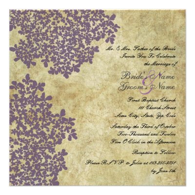 Purple Floral Vintage Square Wedding Invitations
