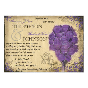 Purple Floral Vintage Wedding Invitation 5